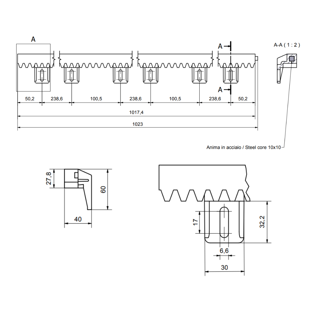 Sliding Gate Rack Heavy Duty Nylon Core 6 Lugs Down 800KG – Smart Gate